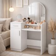 Coiffeuse Lunarisa 1 avec miroir / Couleur : Nimfea Alba / 1 tiroir / 3 compartiments / Grandes surfaces de rangement / Idéale pour les petites pièces