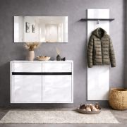 Ensemble complet de penderie Palvudo / Couleur : Blanc brillant / Noir / 3 éléments / 2 tiroirs / 3 grands compartiments / Tringle à vêtements / 2 portes /
