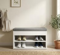 Banc avec rangement / Meuble à chaussures 60 / Couleur : Nimfea alba / 2 compartiments / Revêtement en tissu gris moelleux / 60 x 32 x 48,6 cm / Banc rabattable
