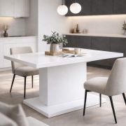 Table de salle à manger Statura 1 / Blanc brillant / table à pied central robuste / plateau extra-épais de 32 mm / 138 x 80 x 74 cm / finition laquée UV / pour 4 à 6 personnes