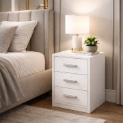 Table de chevet Darven / Couleur : Blanc mat / 3 tiroirs / solide et compacte / 40 x 35 x 60 cm / grand espace de rangement
