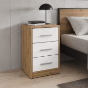 Table de chevet Darven / Couleur : Chêne artisan / Blanc mat / 3 tiroirs / solide et compacte / 40 x 35 x 60 cm / Grand espace de rangement