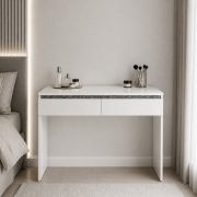 Coiffeuse Simoa / Couleur : Nimfea alba / Dark concrete / 2 tiroirs / miroir inclus / 120 x 41,8 x 83 cm / Coiffeuse / Chambre à coucher