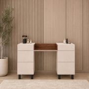 Coiffeuse Claritha / Couleur : cachemire / décor chêne Livorno / 6 tiroirs / miroir inclus / coiffeuse / chambre à coucher / élégante et moderne