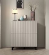Commode / 4 portes battantes / Fonction push-to-open / Cachemire / Finition de qualité / 8 compartiments / Dimensions : 100 x 40 x 112 cm / Face à lamelles / Pour le salon