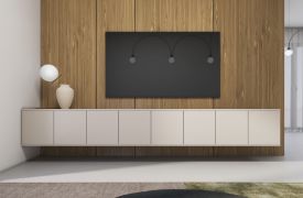 Meuble TV / Cachemire / Fonction Push-to-open / 8 portes / 16 compartiments / 280 x 40 x 40 cm / Peut être monté en suspension ou debout / Meuble TV