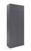Armoire portes battantes Push-to-open Zapopan 33 | Rehausse intégrée | Graphite | 4 compartiments | 225 x 90 x 40 cm