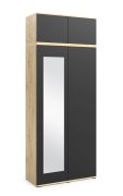 Armoire une porte miroir avec penderie Zapopan 28 | Chêne Artisan & Noir | 225 x 90 x 40 cm | 4 compartiments