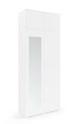 Armoire penderie avec sur-meuble Zapopan 29 | Blanc | 1 porte miroir | Push-to-open | 225 x 90 x 40 cm | 4 compartiments | 2 casiers basculants