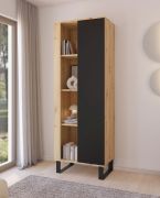 Bibliothèque / Couleur : Chêne Artisan / Noir / Fonction Push-to-open / 1 porte / Dimensions : 60 x 40 x 174 cm / 8 compartiments / Porte réversible / Pieds : métal