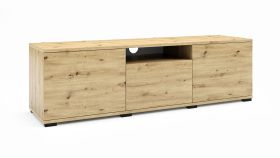 Meuble TV Zapopan 98 | Fonction push-to-open | Chêne Artisan | 42 x 150 x 40 cm | 4 compartiments | 3 portes