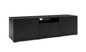 Meuble TV bas noir Zapopan 104 | Fonction push-to-open | Porte basculante | 4 compartiments | 42 x 150 x 40 cm