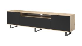 Meuble TV long Zapopan 124 | 4 compartiments | Design moderne et épuré | Push-to-open | Chêne Artisan / Noir | 56 x 200 x 40 cm