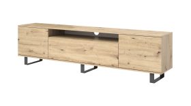 Meuble TV long Zapopan 121 | Pieds métal noir | Chêne Artisan | Push-to-open | 56 x 200 x 40 cm | Look moderne
