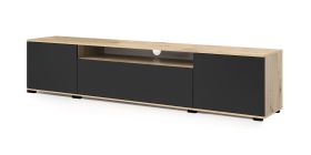 Meuble TV design contemporain Zapopan 125 | Chêne Artisan & Noir | Stable | Push-to-open | 42 x 200 x 40 cm