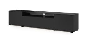 Meuble TV salon noir Zapopan 128 | Push-to-open | 3 portes | 42 x 200 x 40 cm | Passe-câble intégré