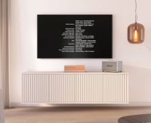 Meuble TV suspendu / Cachemire / 4 portes battantes / 4 compartiments / 140 x 40 x 40 cm / Fonction push-to-open / Meuble TV / Design à lamelles / Pour le salon
