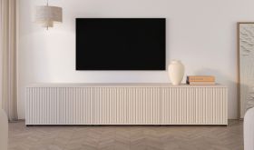 Meuble bas TV / Cachemire / 6 portes battantes / 6 compartiments / 210 x 40 x 42 cm / Fonction push-to-open / Meuble TV / Pour le salon / Design à lamelles