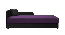 Lit d’appoint sombre avec coussins Lobatos 63 | 80 x 195 cm | Noir/Lilas | Tête à gauche | Coffre de rangement