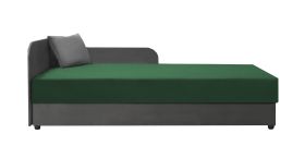 Lit d’appoint / Banquette Lobatos 21 | Avec coussins | Gris/Vert | 90 x 195 cm | Rangement | Ressorts Bonell | Tête à gauche