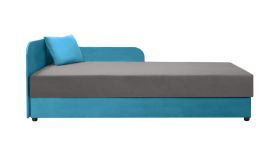 Lit d’appoint confortable avec rangement Lobatos 45 | Bleu / Gris | 90 x 195 cm | Coussin inclus