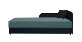 Lit d’appoint / Banquette Lobatos 38 | Noir & Turquoise | Tête de lit droite | Coffre intégré | 90 x 195 cm | Bonell | Coussin inclus