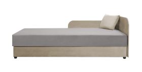 Lit une place avec coffre Lobatos 40 | Beige & Gris | Tête à droite | Bonell | 90 x 195 cm