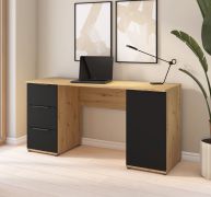 Bureau / Couleur : Chêne Artisan / Noir / Fonction Push-to-open / 1 porte battante / 160 cm de surface de travail / Dimensions : 160 x 52 x 78 cm / 2 tiroirs / 2 compartiments