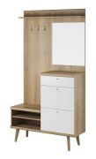 Vestiaire moderne Ladybarn 01 | Chêne Riviera / Blanc | 200 x 110 x 34 cm | 3 crochets, 3 tiroirs