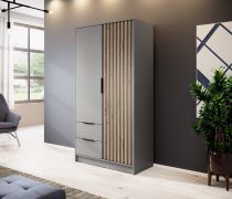 Armoire 5 casiers Leeds 23 | Gris graphite & chêne artisan | 200 x 105 x 51 cm | Portes battantes, tiroirs, design moderne