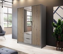 Armoire avec miroir Leeds 22 | Gris graphite & chêne artisan | 200 x 155 x 51 cm | Design moderne