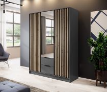 Armoire 3 portes avec miroir | Graphite | 200 x 155 x 51 cm | Leeds 06 | Rangement spacieux