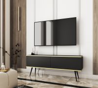Meuble TV suspendu noir Horsham 27 | Push-to-open | 2 abattants | 135 cm | Pieds métal