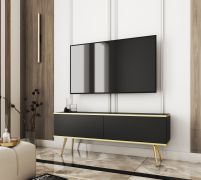 Meuble TV mural Horsham 45 noir | 2 abattants push-to-open | ABS protection | 135 cm pour salon