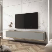 Meuble TV gris 175 cm | 3 compartiments à clapet | Système push-to-open | Design moderne | Horsham 18