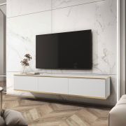 Meuble TV bas blanc design moderne | 3 compartiments à clapet | Horsham 16 | 30 x 175 x 32 cm