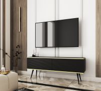 Meuble TV suspendu noir | 2 portes basculantes | Push-to-open | Horsham 19 | 53 x 135 x 32 cm