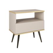 Table de chevet minimaliste Horsham 75 | 1 tiroir, niche pratique | Beige & pieds noirs | 59 x 54 x 39 cm