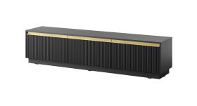 Meuble TV mural noir rainuré 1,8 m | 3 portes Soft-Close | Design moderne Finghall 01
