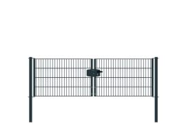 Portail à double battant en treillis métallique, largeur de passage: 264 cm, largeur totale avec poteaux: 276 cm, Finition: revêtement anthracite, Hauteur: 83 cm, Poids: 33,86 kg