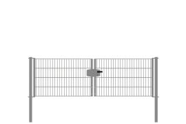 Portail à double battant en treillis métallique, largeur de passage: 264 cm, largeur totale avec poteaux: 276 cm, Finition: galvanisé, Hauteur: 83 cm, Poids: 33,86 kg