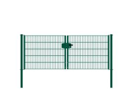 Portail à double battant en treillis métallique, largeur de passage: 264 cm, largeur totale avec poteaux: 276 cm, Finition: revêtement vert, Hauteur: 103 cm, Poids: 40,93 kg