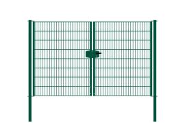 Portail à double battant en treillis métallique, largeur de passage: 264 cm, largeur totale avec poteaux: 276 cm, Finition: revêtement vert, Hauteur: 163 cm, Poids: 60,19 kg