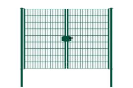 Portail à double battant en treillis métallique, largeur de passage: 264 cm, largeur totale avec poteaux: 276 cm, Finition: revêtement vert, Hauteur: 183 cm, Poids: 66,6 kg