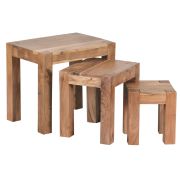 Set de 3 tables d’appoint en bois massif d’acacia | Fait main | 45 x 36 x 50 cm | Finition acajou