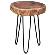 Table d’appoint artisanale en bois d’acacia massif | Effet tronc | 45 x 35 x 35 cm | Pieds métal noir