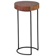 Table d’appoint design en bois massif Sheesham | Plateau effet tronc | 55 x 28 x 28 cm | Pieds noirs