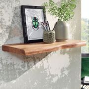 Étagère murale en bois d’acacia massif | Finition naturelle | 60 x 26 x 4 cm | Bordure naturelle | Jusqu’à 15 kg