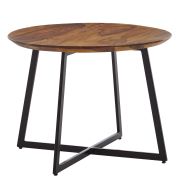 Table basse ronde en bois massif Sheesham | 60 x 60 x 45 cm | Design moderne | Finition marron foncé | Piétement métal noir