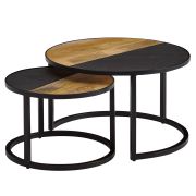 Table basse ronde lot de 2 | Noir & Mango | teilmassiv | 60 x 60 x 36 cm et 44 x 44 x 31 cm